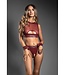 fantasy lingerie Domina Sheer Mesh & Vegan Leather 3 pc Set w/Crotchless Panty & Handcuffs