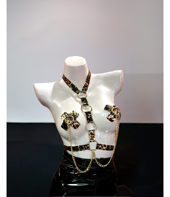 Rave Chest Harness with Cross Pasties