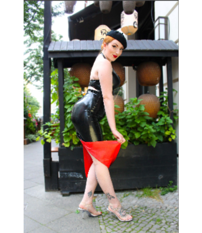 Long  Black & red Latex Pencil skirt