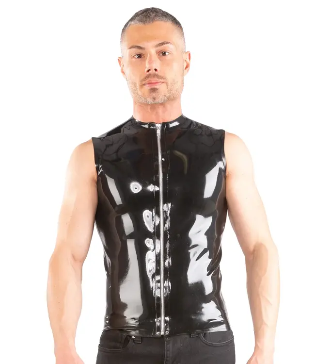 Zip Front Sleeveless Latex T-Shirt