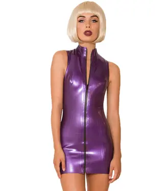 Honour Clothing Purple Latex Rubber Front Zip Polo Dress