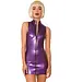 Purple Latex Rubber Front Zip Polo Dress