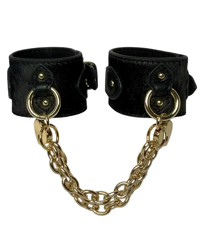 Pony Leather Cuffs with Heart Padlocks
