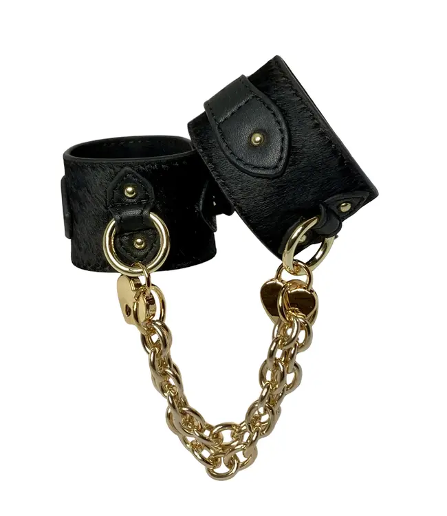 Pony Leather Cuffs with Heart Padlocks