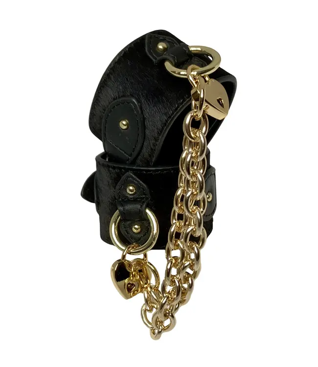 Pony Leather Cuffs with Heart Padlocks