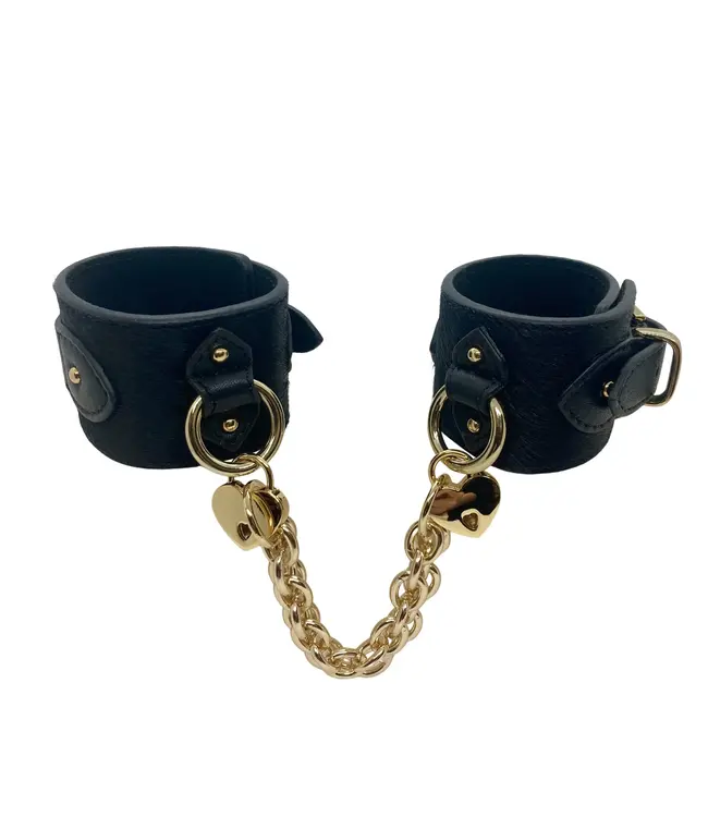 Pony Leather Cuffs with Heart Padlocks