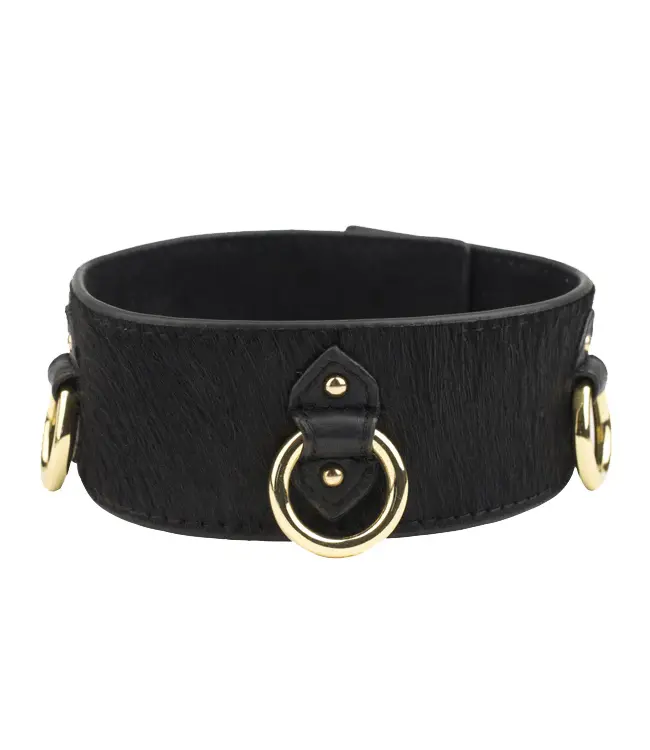 Pony Leather Triple Ring Collar | Black Luxury BDSM