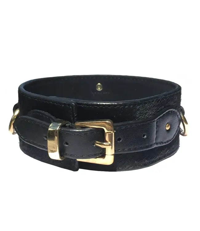 Pony Leather Triple Ring Collar | Black Luxury BDSM