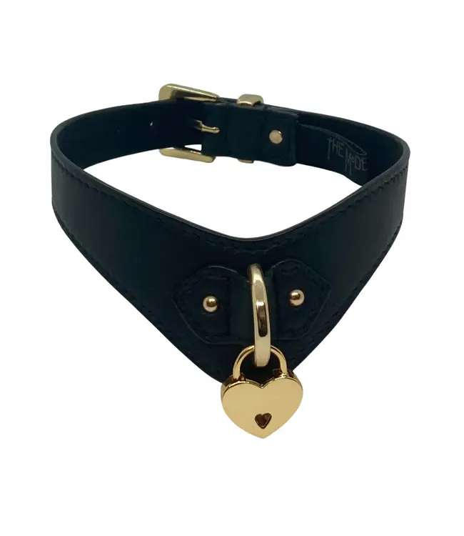 Leather V Collar with Heart Locket | Luxury BDSM Bondage Collar