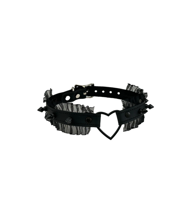 Black Lace and Spikes Heart Choker