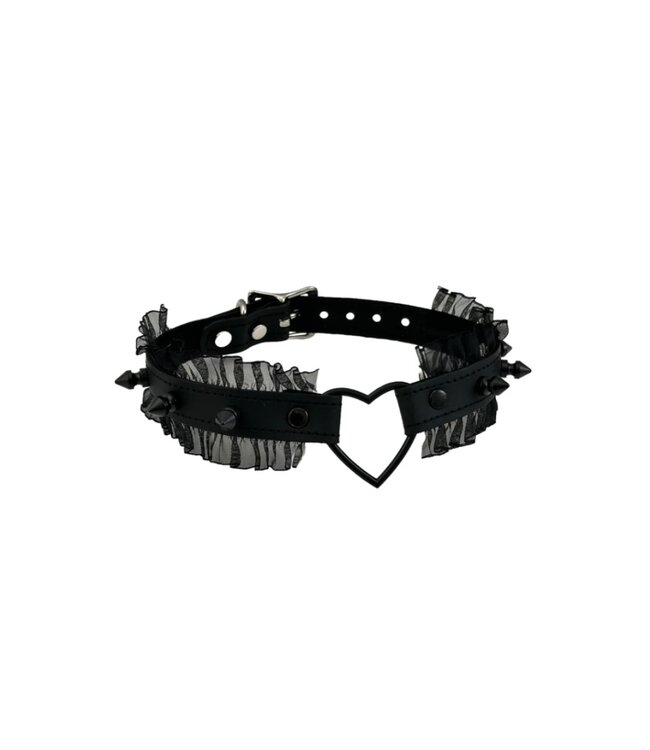 Black Lace and Spikes Heart Choker