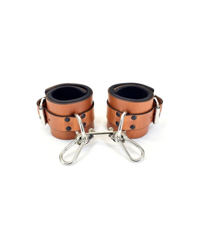 Lined Brown Leather Ankle Bondage Cuffs