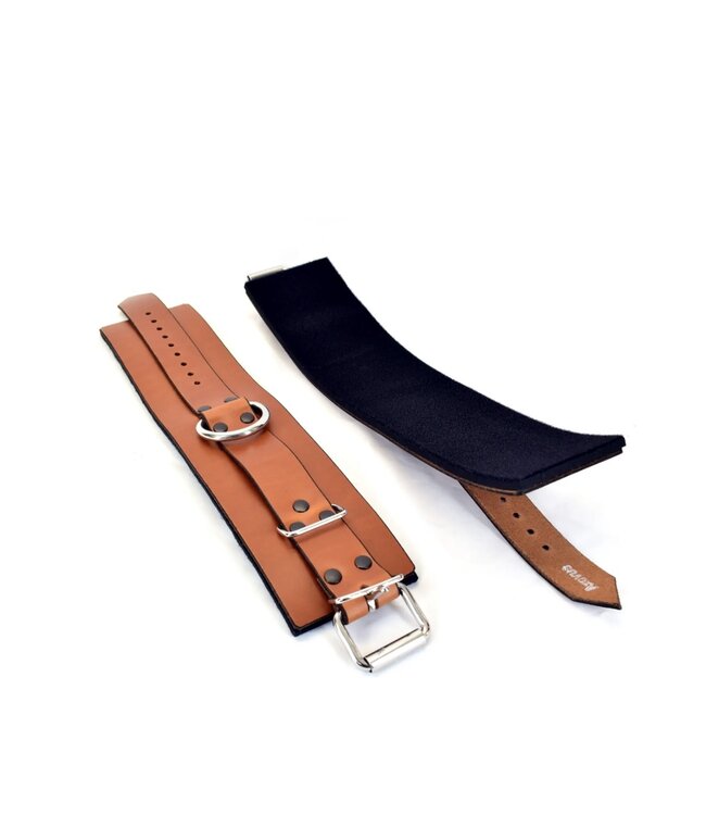 Lined Brown Leather Ankle Bondage Cuffs