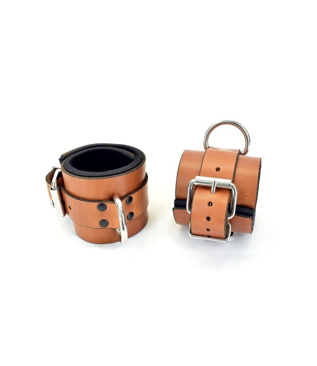 Lined Brown Leather Ankle Bondage Cuffs