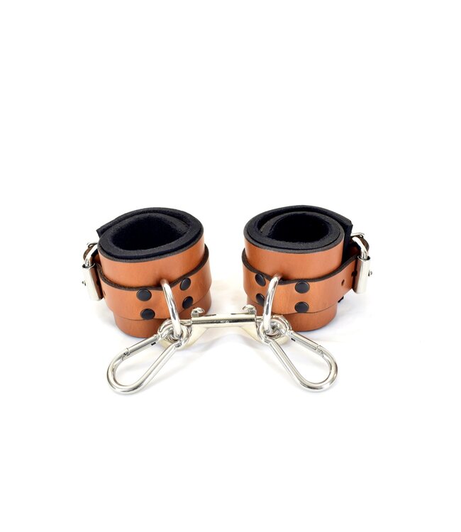 Brown Latigo Leather Wrist Bondage Cuffs