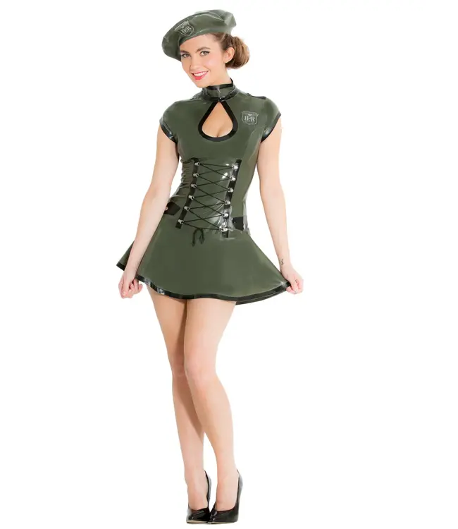 Latex Rubber Army Dress & Beret