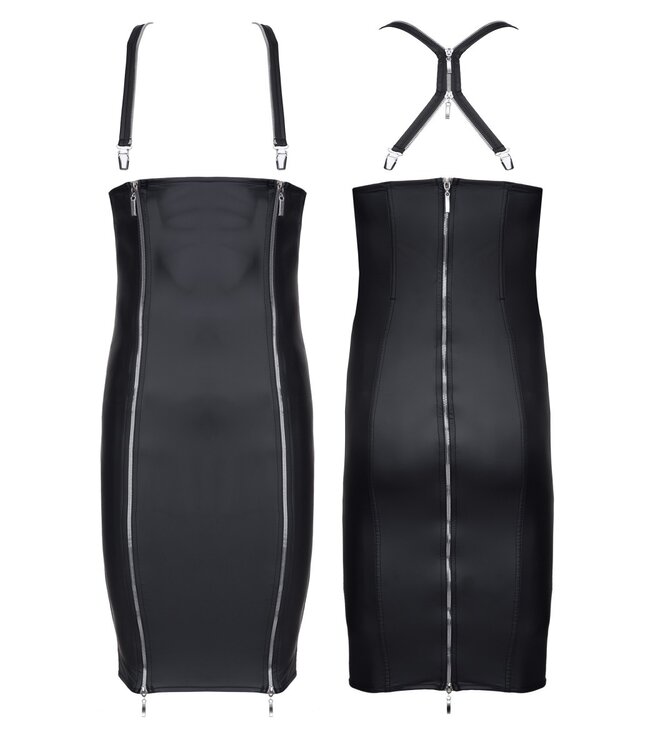Dress with removable suspenders and long zippers