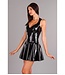 Black Latex Dress with Flared Skirt