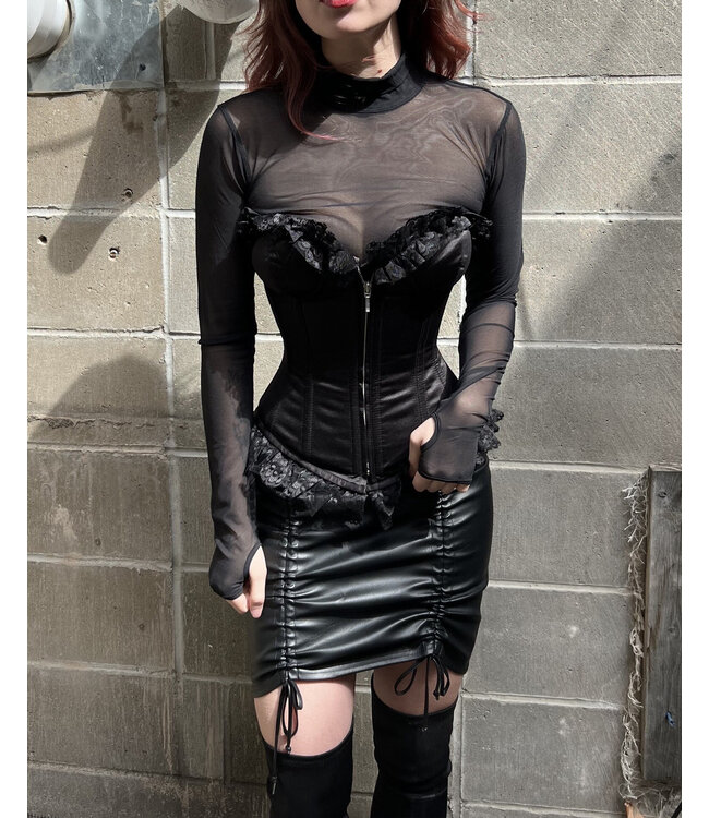 Satin Overbust Corset with lace frills