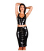 Black Latex Crop Top with V-Neckline