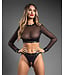 Domina Sheer Mesh & Vegan Leather 2 pc Set w/Crotchless Thong