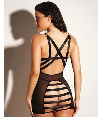 Oh La La Cheri Open Shelf Cup Vinyl & Mesh Babydoll w/Cage Back