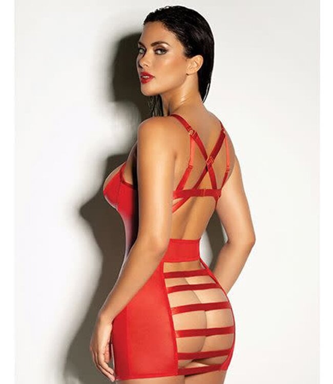 Open Shelf Cup Vinyl & Mesh Babydoll w/Cage Back