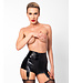 Glam suspender wetlook and vinyl shorts
