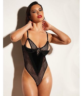 Oh La La Cheri Frisky Fishnet & Vinyl Shelf Cup Peek A Boo Teddy
