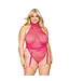 Fishnet Teddy with Pleather and Chain Garter Belt Peony | Dreamgirl