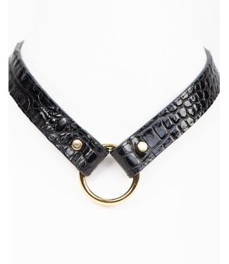 Fräulein Kink Crocco Collar | Crocodile Embossed Leather & Gold Rivets