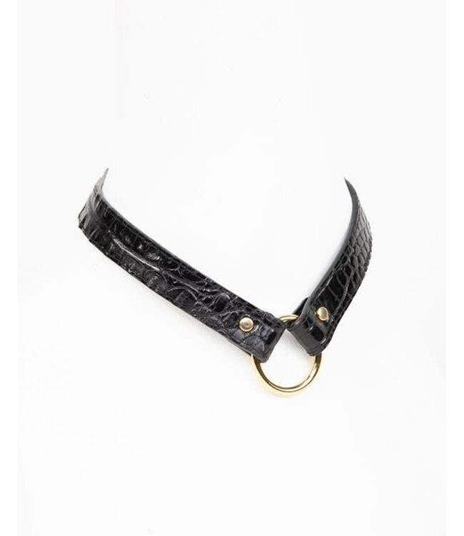 Crocco Collar | Crocodile Embossed Leather & Gold Rivets
