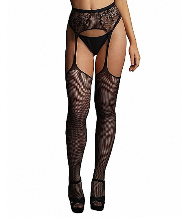 Shots Le Desir Fishnet and lace garterbelt stockings