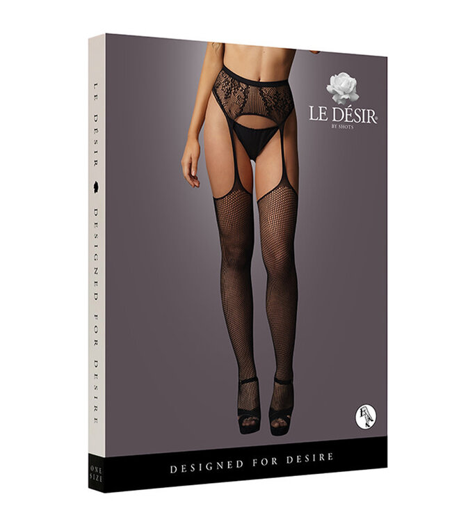Shots Le Desir Fishnet and lace garterbelt stockings