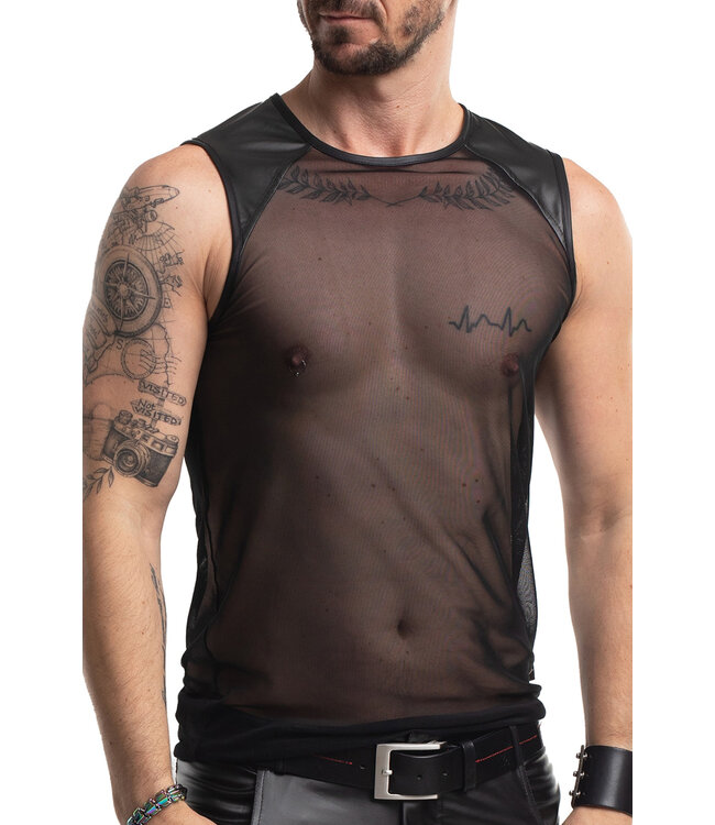 Sleeveless Black Mesh Men's T-shirt | BDSM Fashion