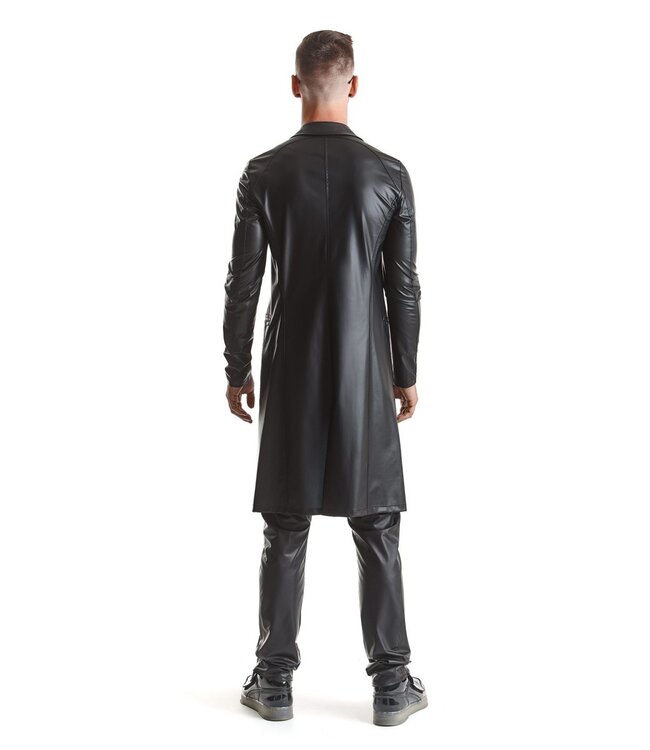 Men’s Black Wet-Look Classic Trench Coat | BDSM Fashion