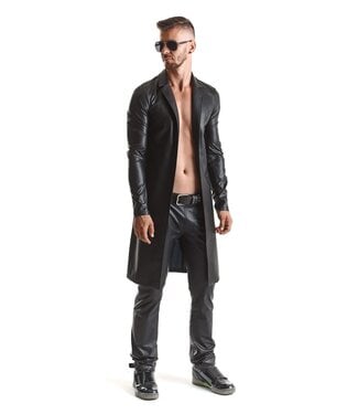 Regnes Men’s Black Wet-Look Classic Trench Coat | BDSM Fashion