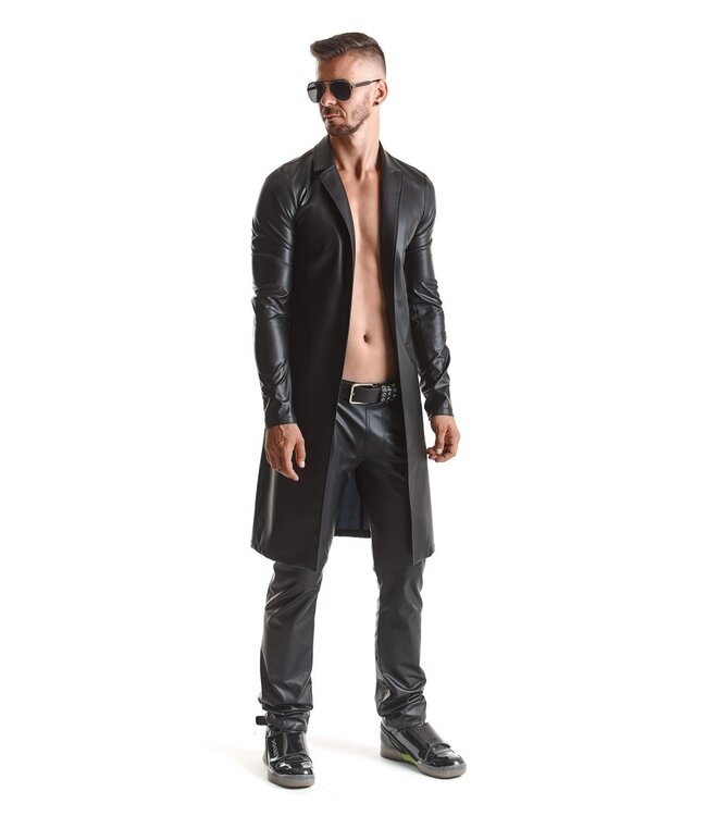 Men’s Black Wet-Look Classic Trench Coat | BDSM Fashion