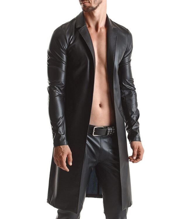 Men’s Black Wet-Look Classic Trench Coat | BDSM Fashion