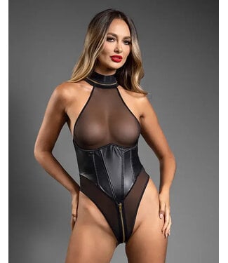 fantasy lingerie Domina Faux Leather Corset Mesh Teddy