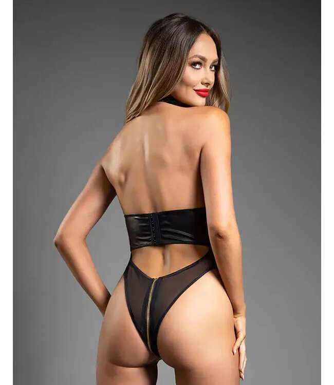 Domina Faux Leather Corset Mesh Teddy