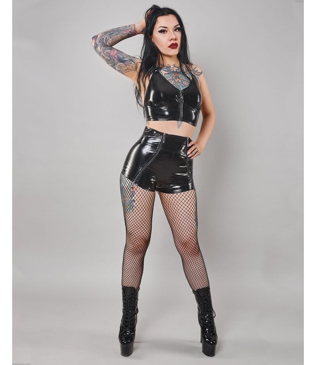 Black Vinyl High Waisted Shorts