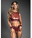 fantasy lingerie Domina Sheer Mesh & Vegan Leather 3 pc Set w/Crotchless Panty & Handcuffs