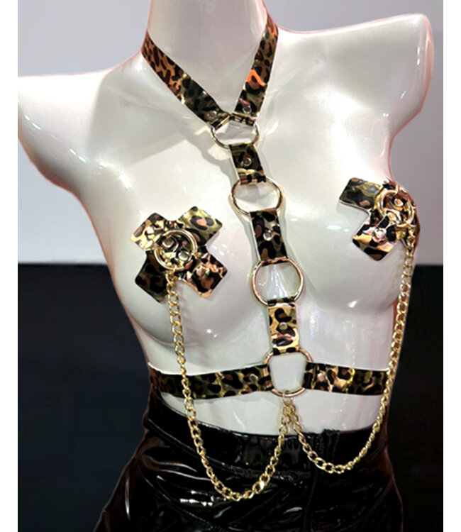 Rave Chest Harness with Cross Pasties