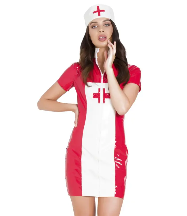 Mischievous Medic PVC Nurse Dress with Cap