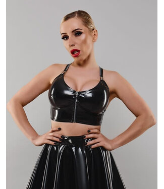 demoniq Zipper Back Black Vinyl Crop Top