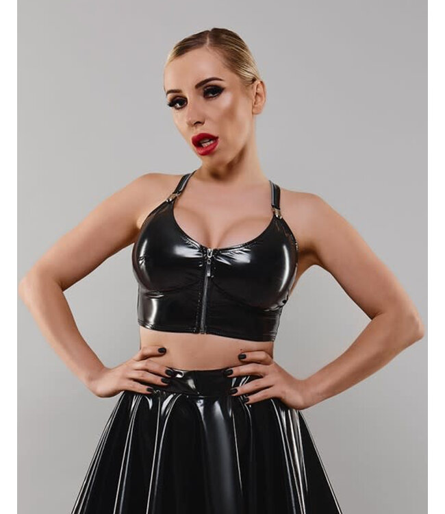 Zipper Back Black Vinyl Crop Top