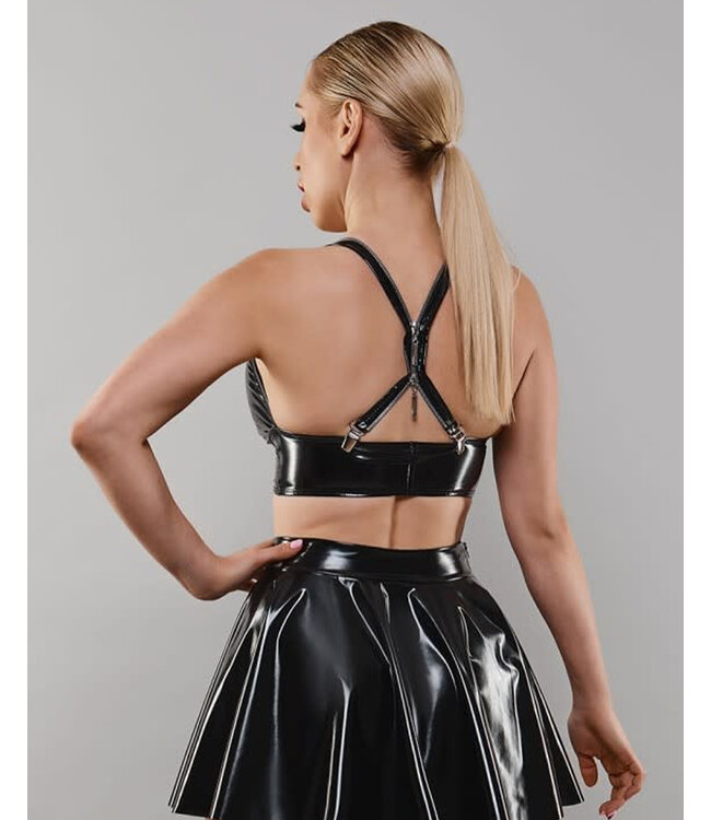 Zipper Back Black Vinyl Crop Top