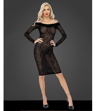 Noir Handmade Long Sleeve Leopard Flock Midi Dress