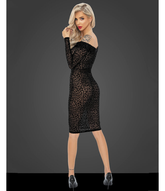 Long Sleeve Leopard Flock Midi Dress
